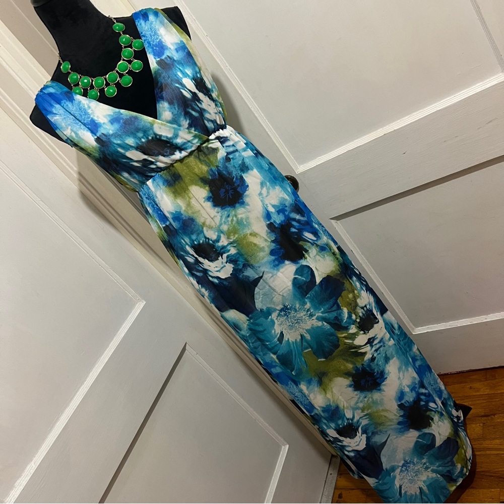 Motherhood Vibrant Blue and Green Maxi Dress Womens Small